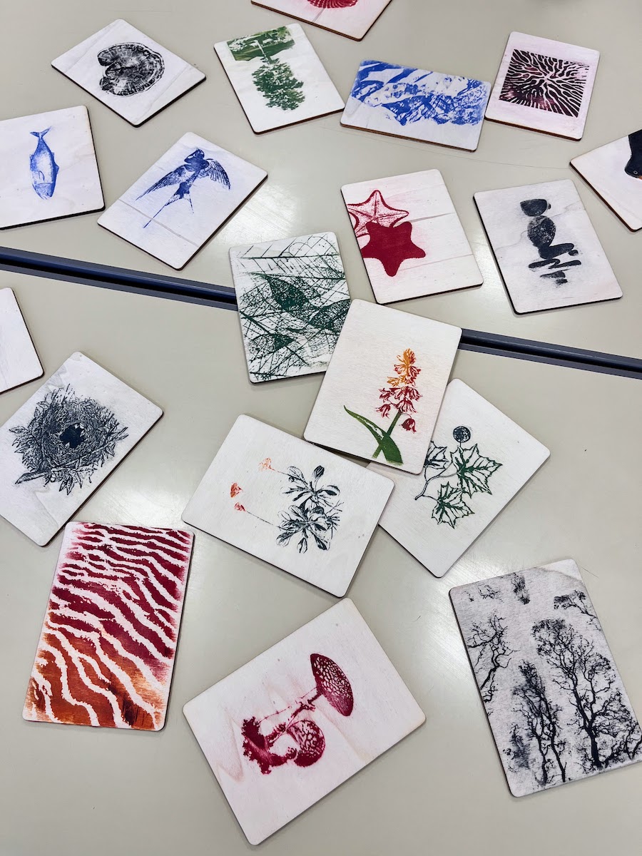wooden cards printed with nature images in colour